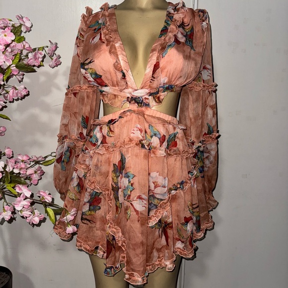 Luxxel Floral Ruffle Dress in Peach and Multicolor - Picture 3 of 8